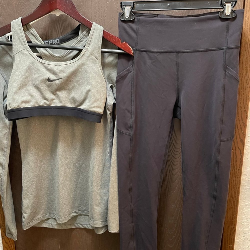 Lululemon Nike Workout Set Leggings Sports Bra Shirt Size 6 & M